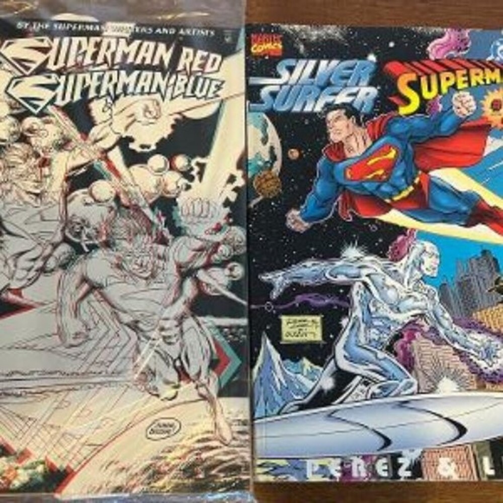 Superman Red Blue Feb. 1998 DC Comics 3-D cover and Silver Surfer/Superman #1